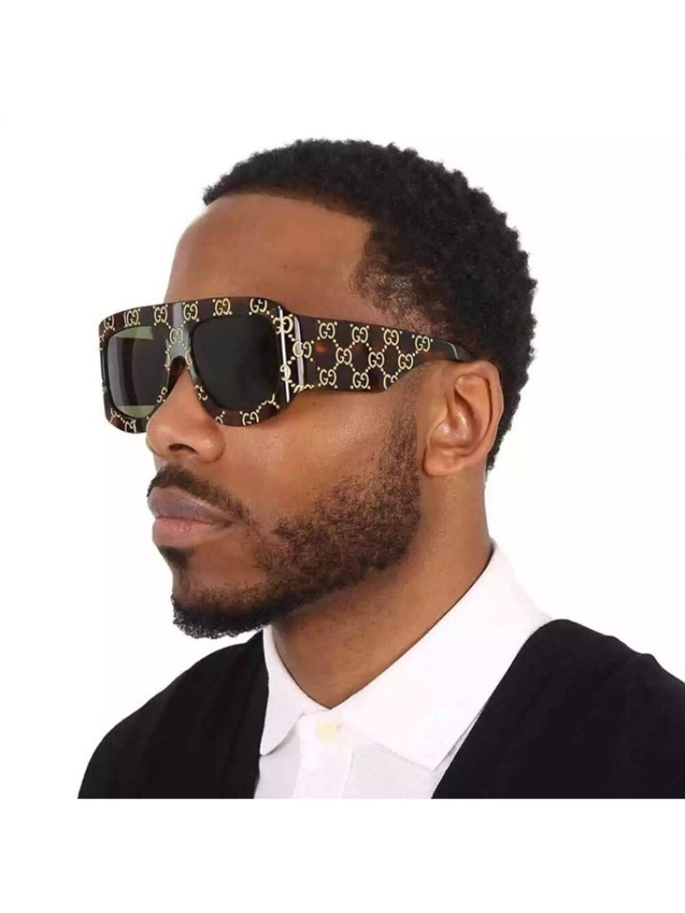 Gucci GG0983S 002 Sunglasses Havana With Gold GG Pattern Square Frame - Picture 3 of 11